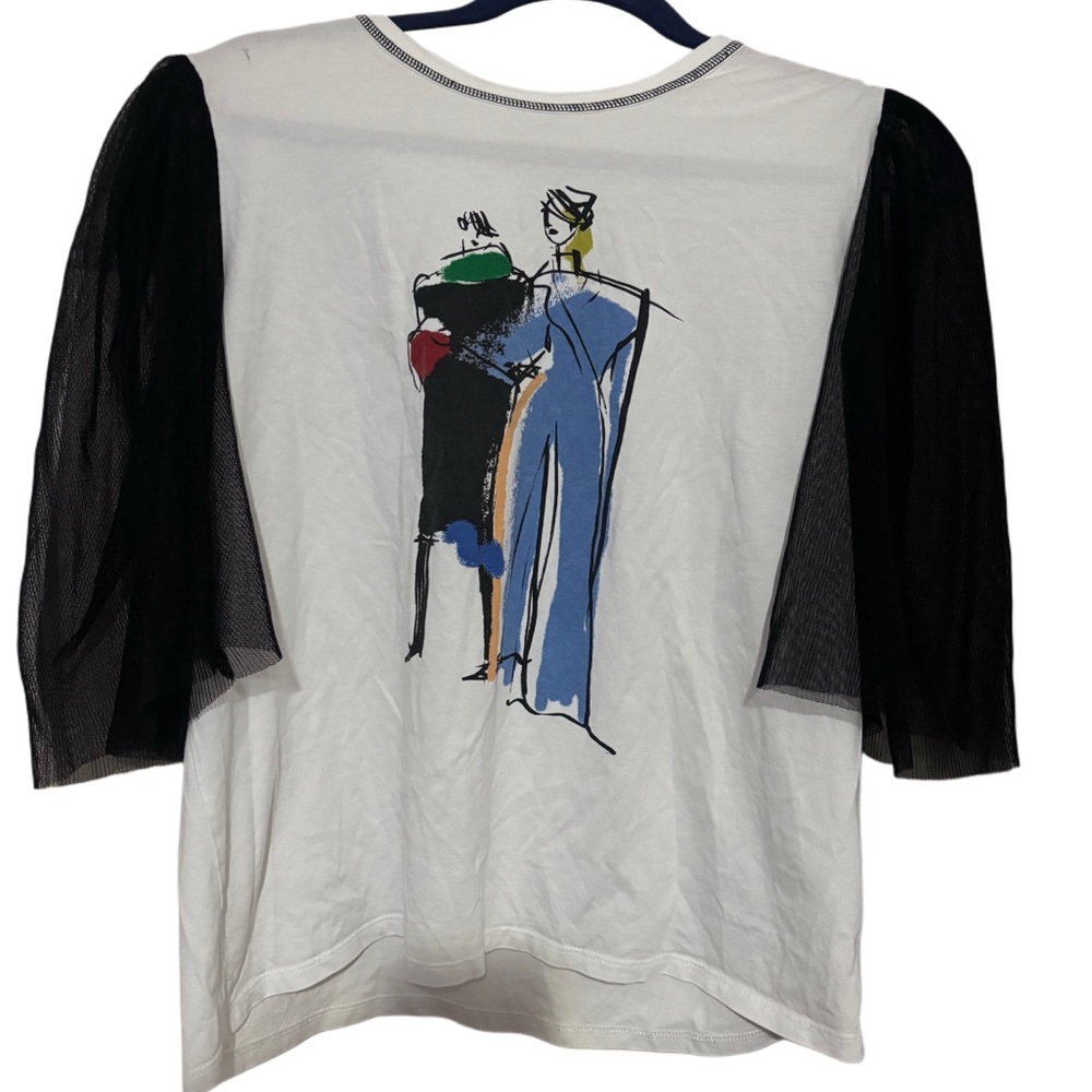 Zara Women's Artistic Print Top with Black Sleeves